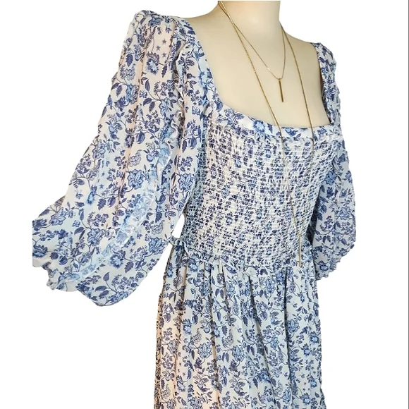 Super Natural by Secret Mission Chiffon smocked floral boho greenport dress - Picture 4 of 13